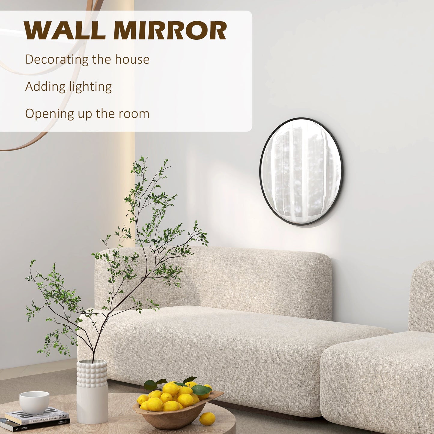 24" Decorative Wall Mirror for Bedroom Living Room, Modern Round Bathroom Mirror for Home Decor, Black - Gallery Canada