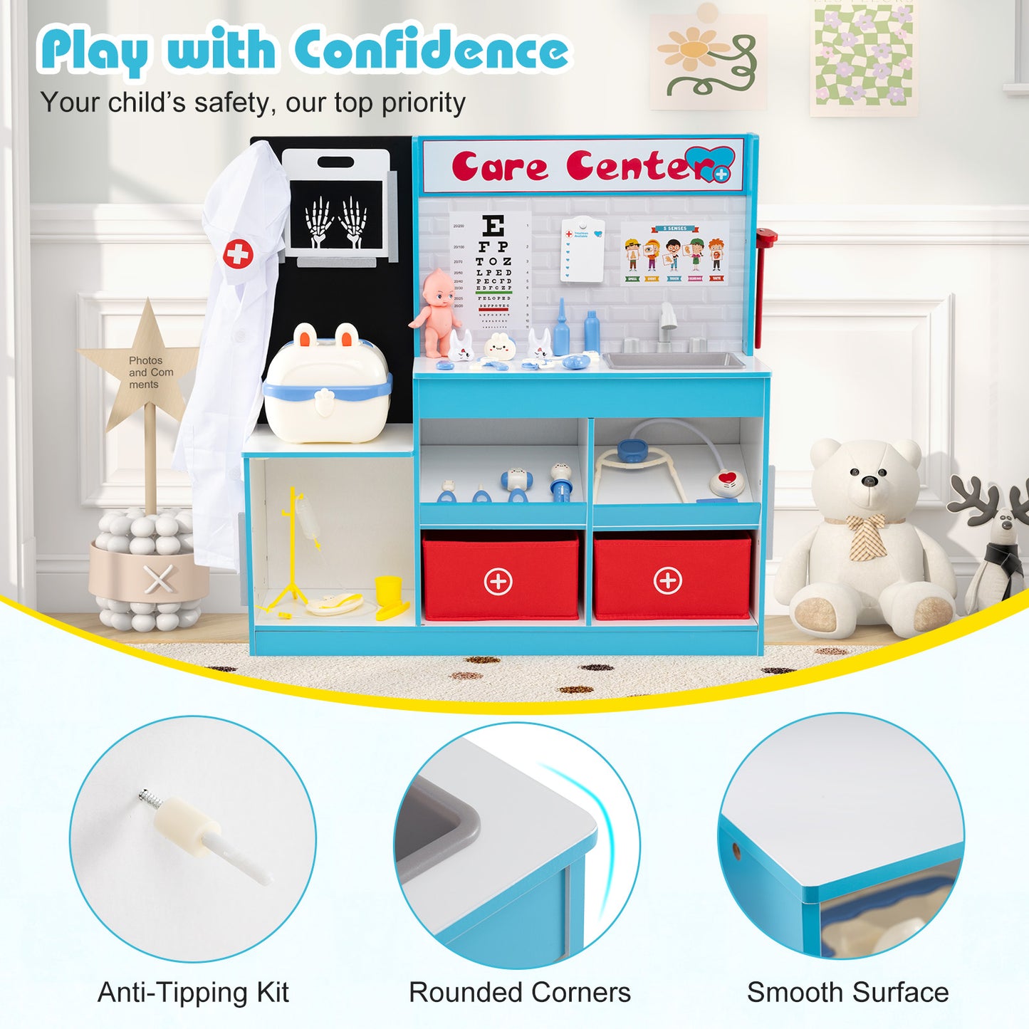 Play Doctor's Office Wood Medical Center Toy Set with Examine Region, Blue Play Kitchen Sets at Gallery Canada