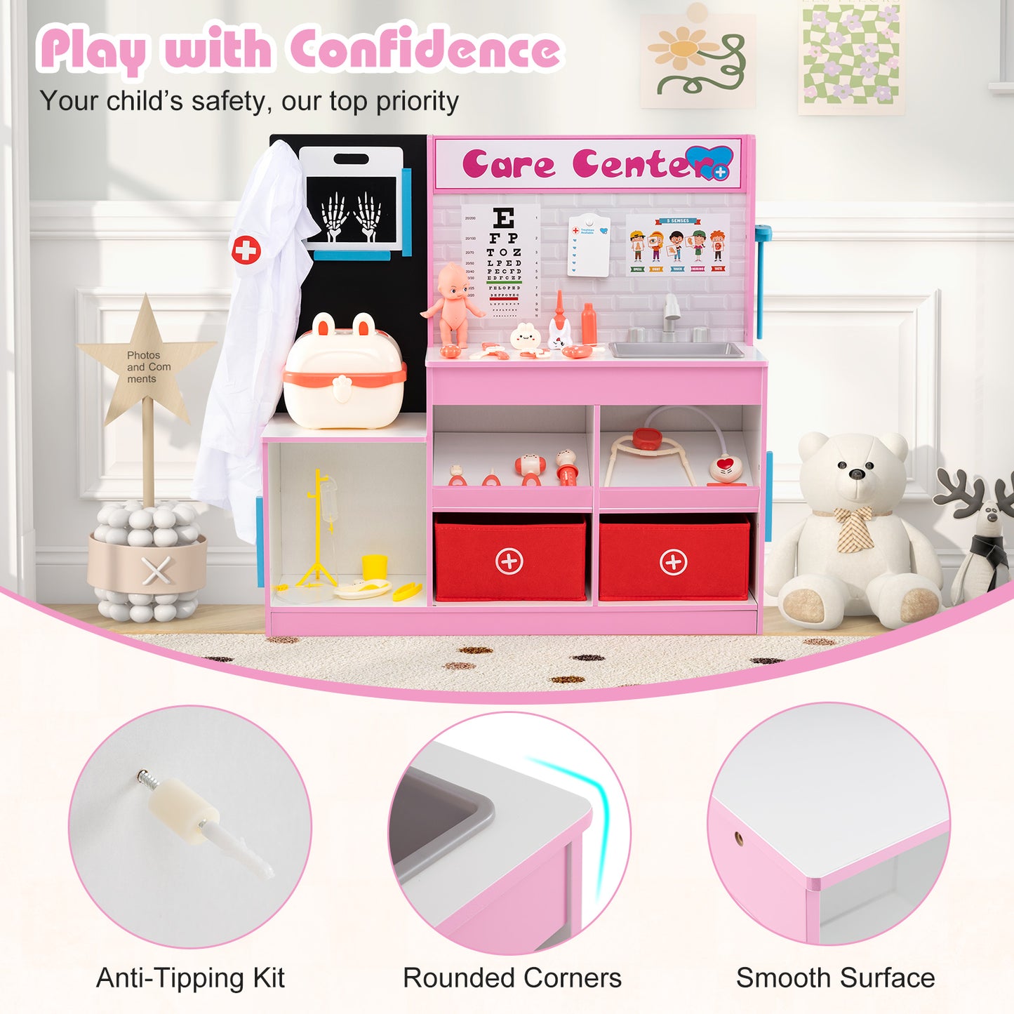 Play Doctor's Office Wood Medical Center Toy Set with Examine Region, Pink Play Kitchen Sets at Gallery Canada