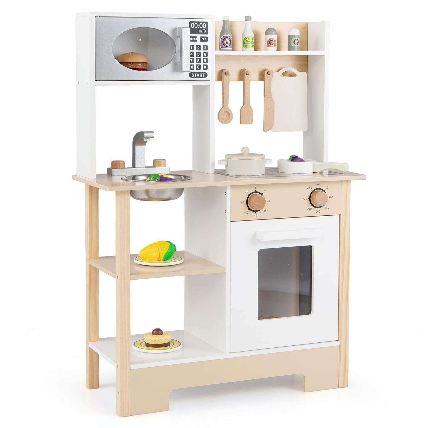 Play Kitchen Wooden Toy Kitchen Playset with Chalkboard Birthday Gift for Kids Aged 3 +, White Play Kitchen Sets White at Gallery Canada