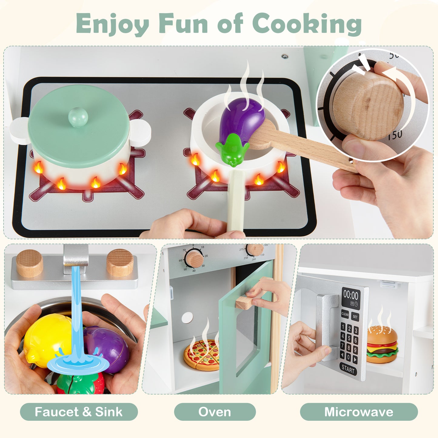 Play Kitchen Wooden Toy Kitchen Playset with Chalkboard Birthday Gift for Kids Aged 3 +, Green Play Kitchen Sets at Gallery Canada