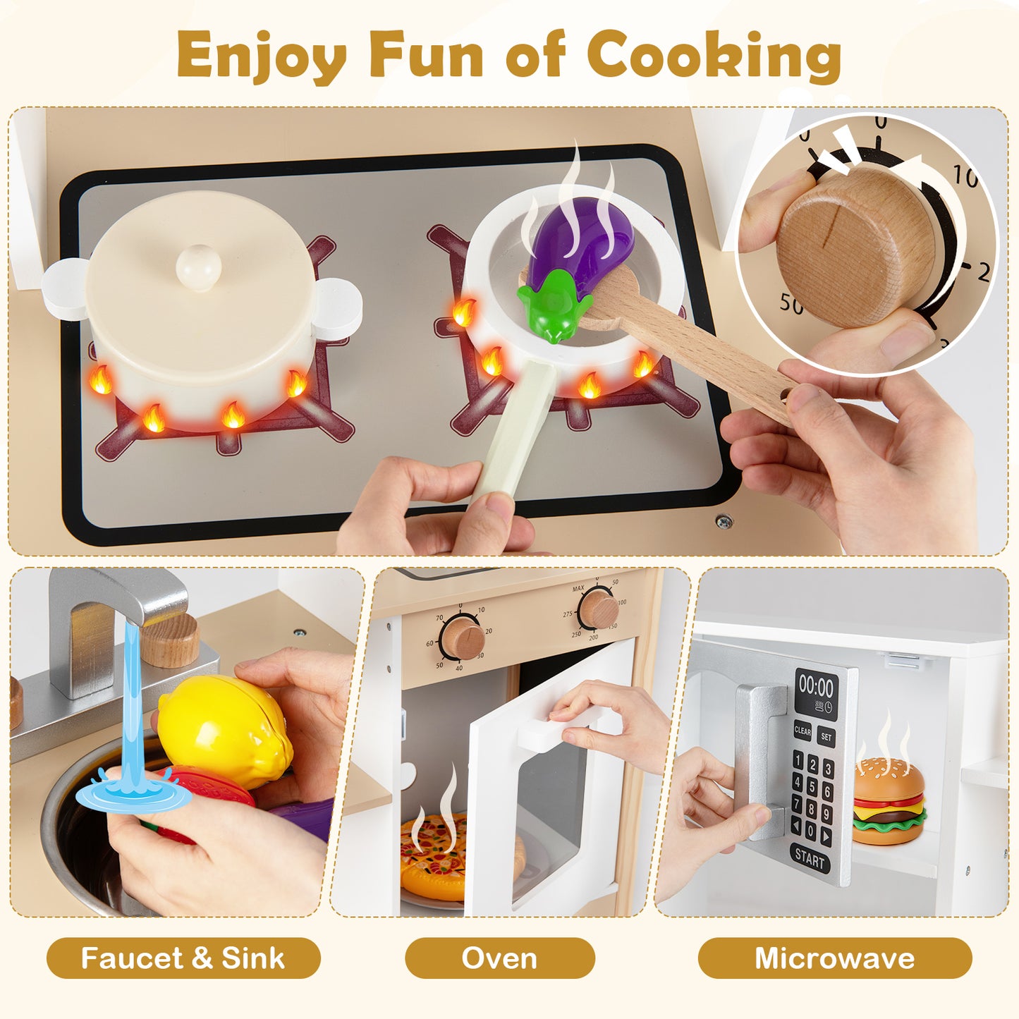 Play Kitchen Wooden Toy Kitchen Playset with Chalkboard Birthday Gift for Kids Aged 3 +, White Play Kitchen Sets at Gallery Canada