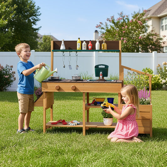 Kids Wooden Play Kitchen, Pretend Mud Kitchen, Brown Play Kitchen Sets Brown at Gallery Canada