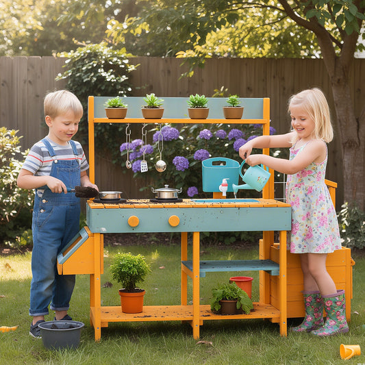 Wooden Play Kitchen For Kids, Pretend Mud Kitchen Playset, Yellow Play Kitchen Sets Yellow at Gallery Canada