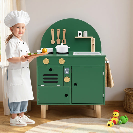 Kids Wooden Play Kitchen Set, With Stove Sink Microwave Oven, Green Play Kitchen Sets Green at Gallery Canada