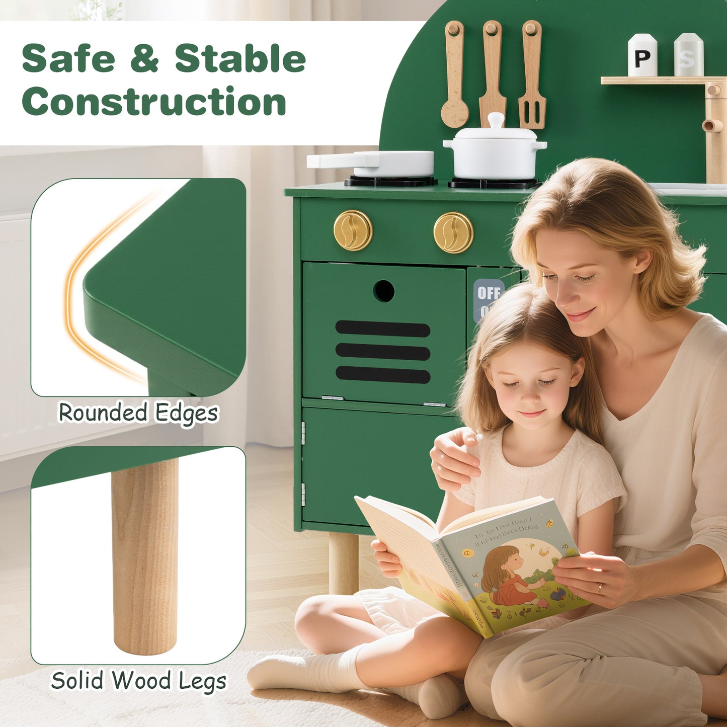 Kids Wooden Play Kitchen Set, With Stove Sink Microwave Oven, Green Play Kitchen Sets at Gallery Canada