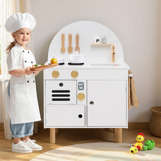 Play Kitchen for Kids Wooden Kitchen Playset with Stoves Faucet Sink Microwave and Oven, White Play Kitchen Sets White at Gallery Canada