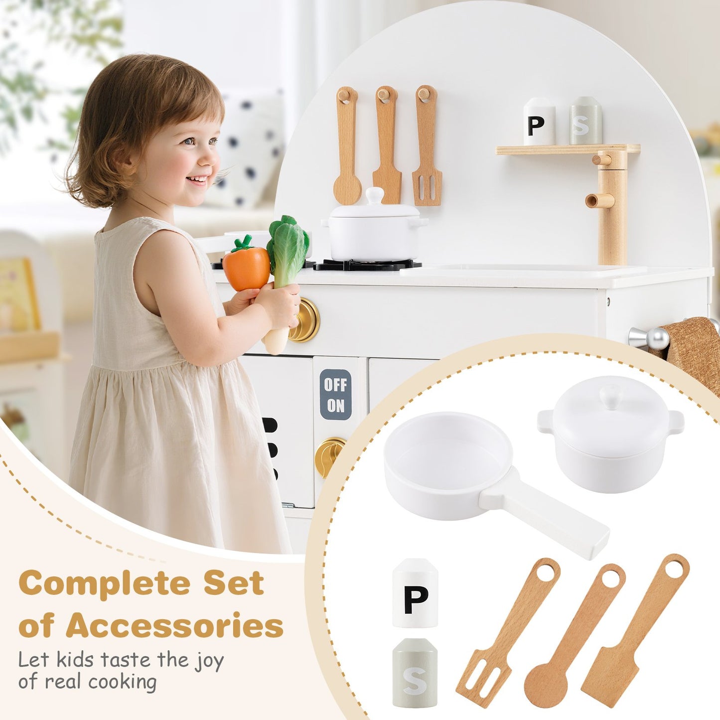 Play Kitchen for Kids Wooden Kitchen Playset with Stoves Faucet Sink Microwave and Oven, White Play Kitchen Sets at Gallery Canada