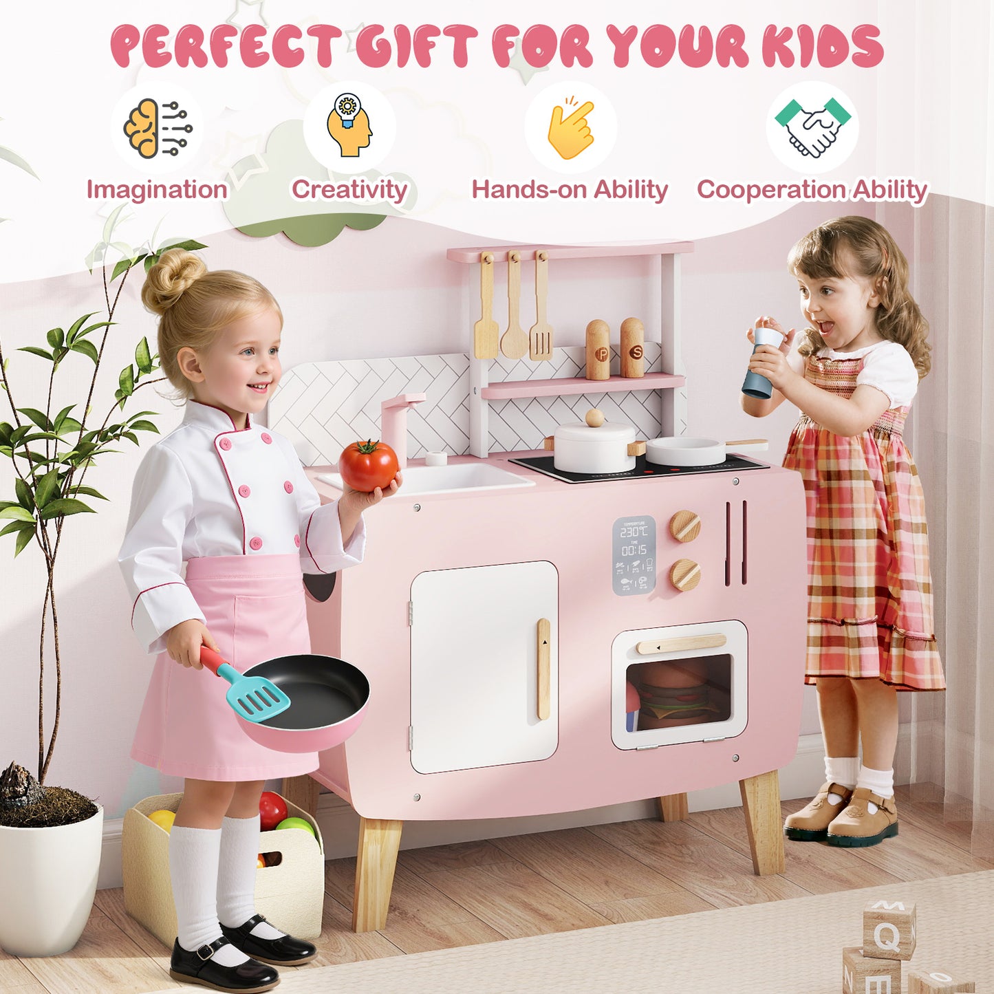 Wooden Play Kitchen For Kids With Stoves, Sink, Faucet & Oven Play Kitchen Sets at Gallery Canada