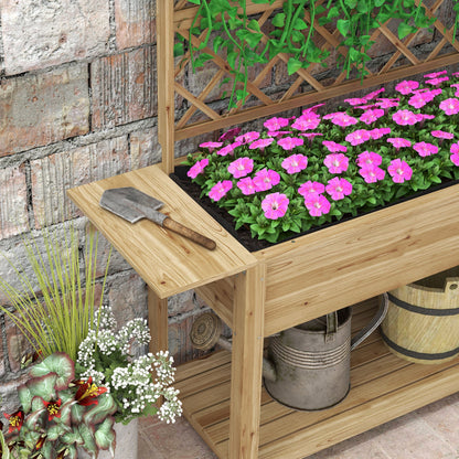 Wood Planter with Trellis for Climbing Plants, Raised Garden Bed with Foldable Shelves, 55.1" x 17.7" x 59.4", Natural at Gallery Canada