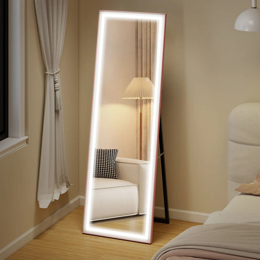 LED Mirror with Dimmable 3 Color Lights, 64" x 21", Pink Full Length Mirrors White, Pink at Gallery Canada