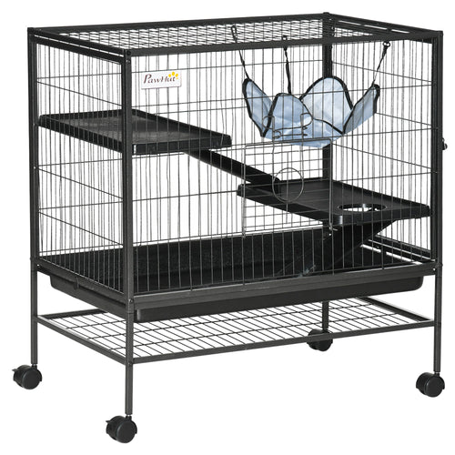 Small Animal Cage with Hammock, 3-Tier Ferret Cage Removable Tray