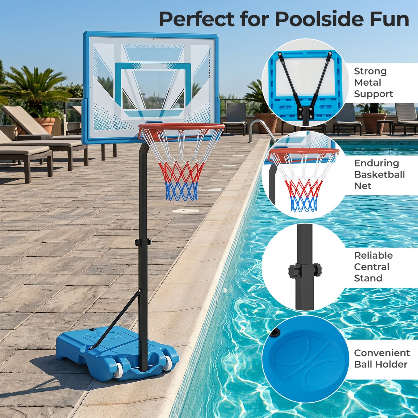 Pool Basketball Hoop, 3-Level Adjustable, Blue Sport Equipments at Gallery Canada