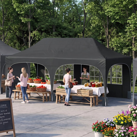 Pop Up Canopy Tent, 6 Removable Sidewalls, Black Canopies Black at Gallery Canada