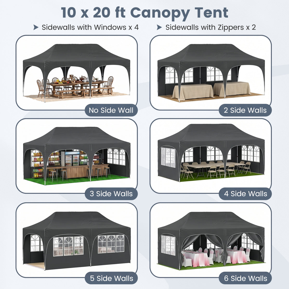 Pop Up Canopy Tent, 6 Removable Sidewalls, Black Canopies at Gallery Canada