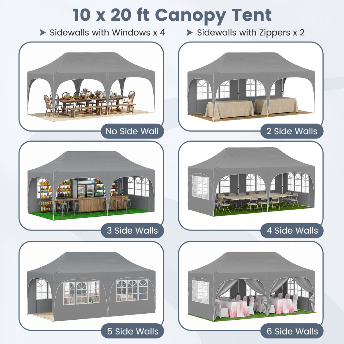 Pop Up Canopy Tent, 6 Removable Sidewalls, Gray Canopies at Gallery Canada
