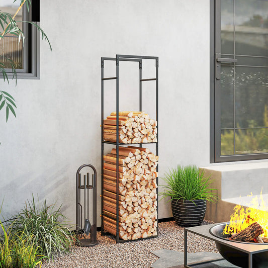 Heavy Duty Firewood Rack With Adjustable Shelf, Indoor Outdoor Log Holder Firewood Racks Black at Gallery Canada