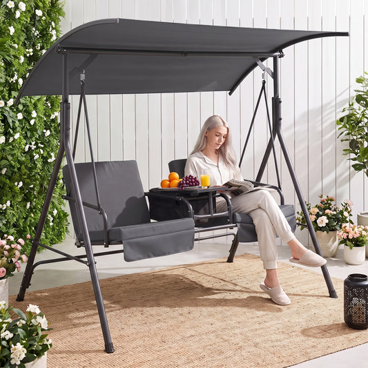 Porch Swing Chair, Adjustable Canopy, Gray Porch Swings Gray at Gallery Canada