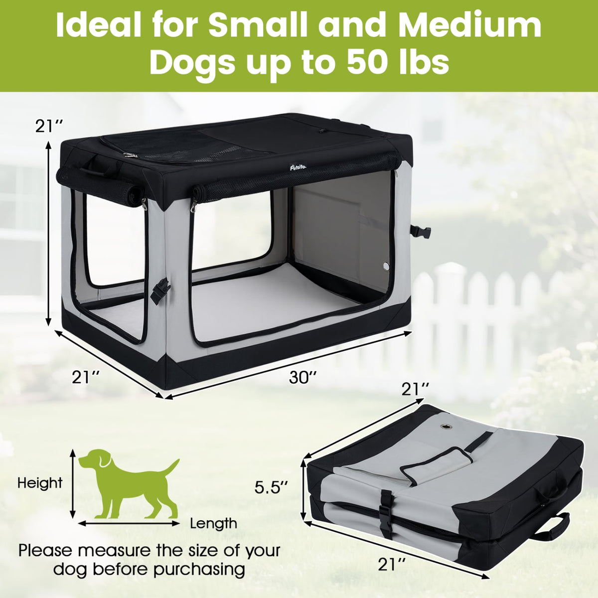 Collapsible Soft Dog Crate, 4 Mesh Doors, Removable Mat, Storage Pocket, M Dog Kennels at Gallery Canada