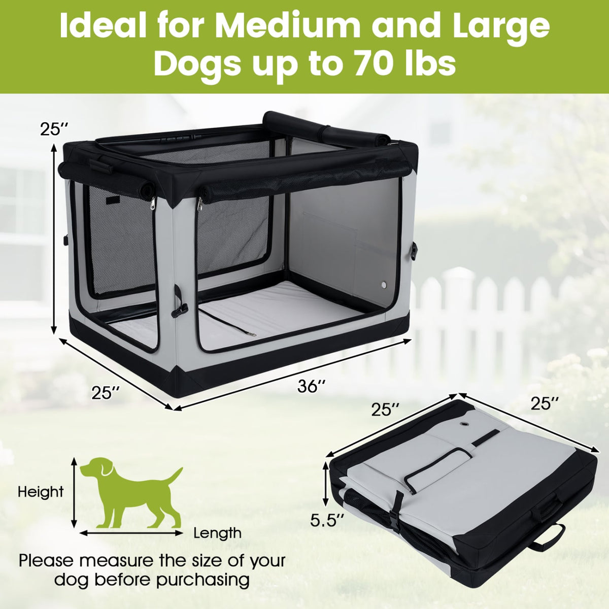 Collapsible Soft Dog Crate, 4 Mesh Doors, Mat, Pocket, L Dog Kennels at Gallery Canada