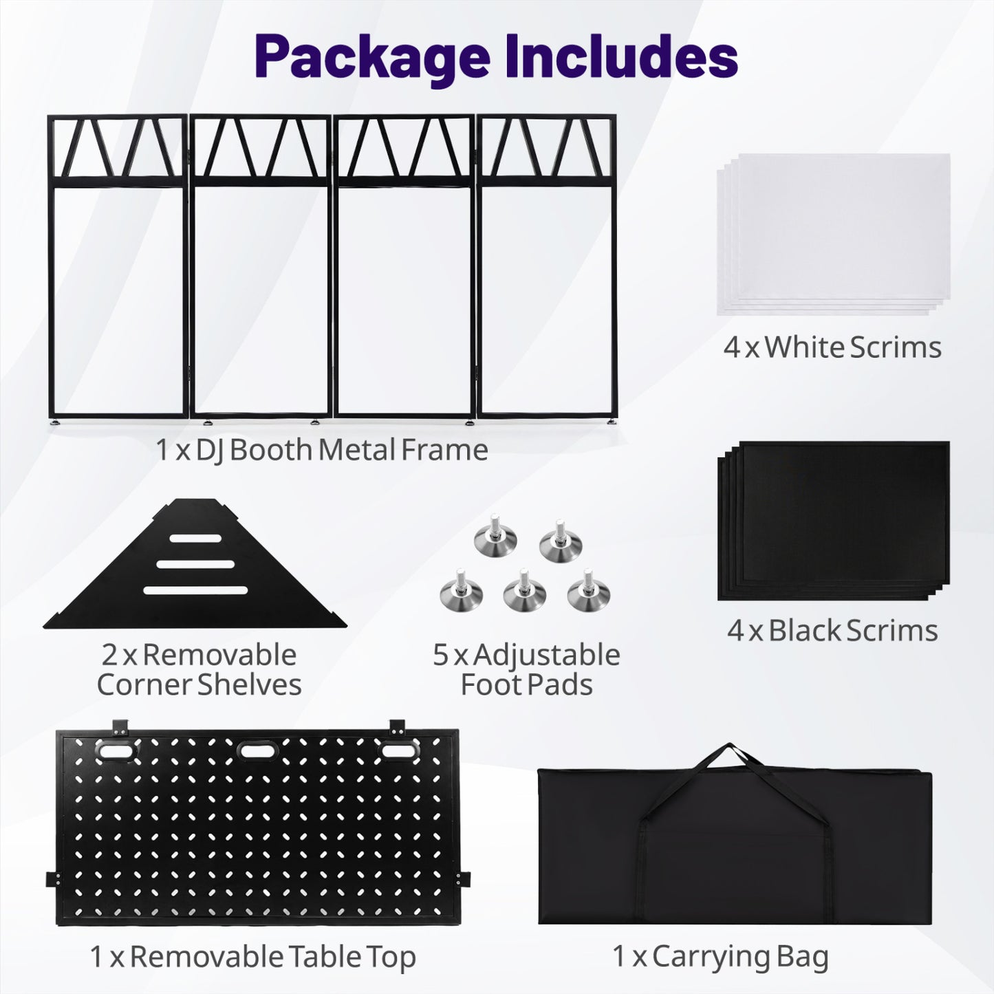 Portable DJ Booth With Scrims, Carrying Bag, Black