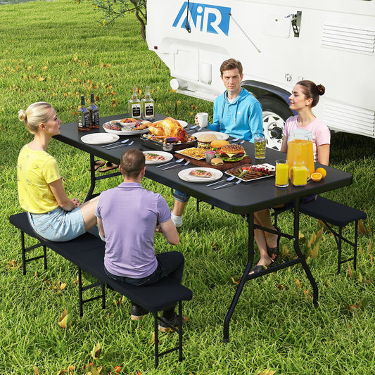 Portable Folding Camping Table With Carrying Handle, Black Outdoor Black at Gallery Canada
