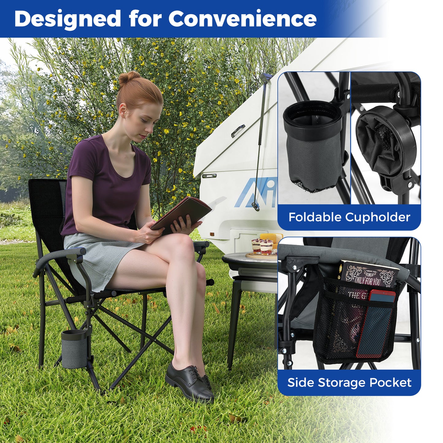 Portable Folding Camping Chair, Oxford Cloth, Cup Holder, Side Pocket, Gray Camping Furniture at Gallery Canada