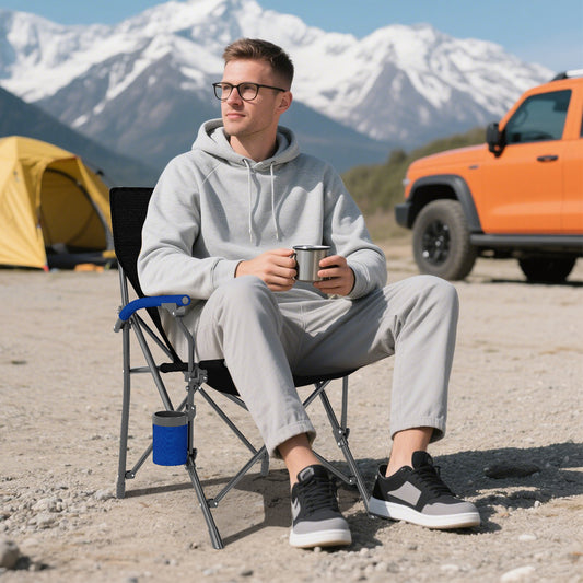 Portable Folding Camping Chair With Cup Holder, Navy Camping Furniture Navy at Gallery Canada