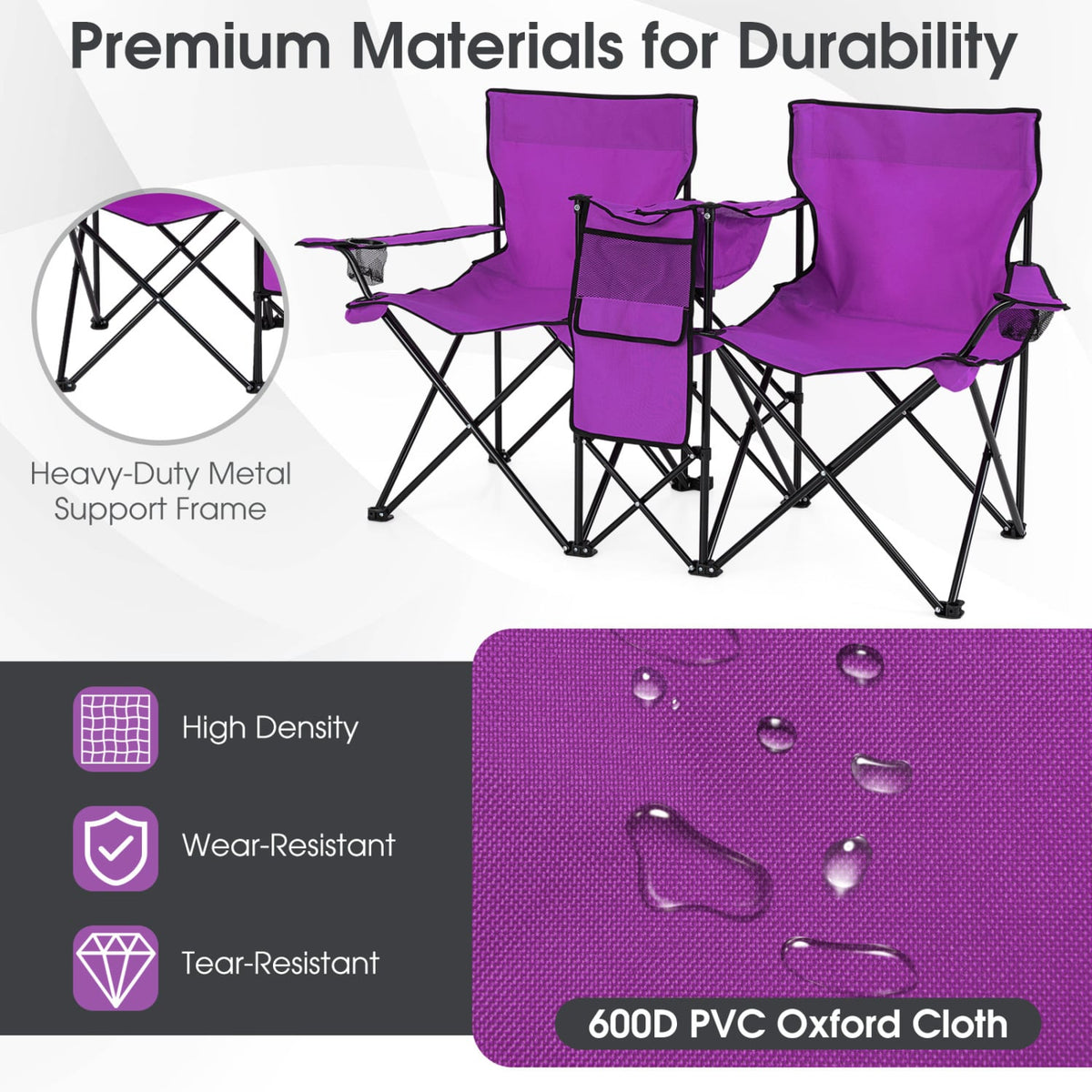 Folding Picnic Double Chair With Umbrella, Purple Camping Furniture at Gallery Canada