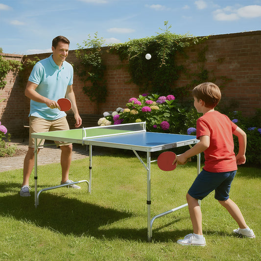 Portable Ping Pong Table Foldable Table Tennis Table with Aluminum Frame, Green