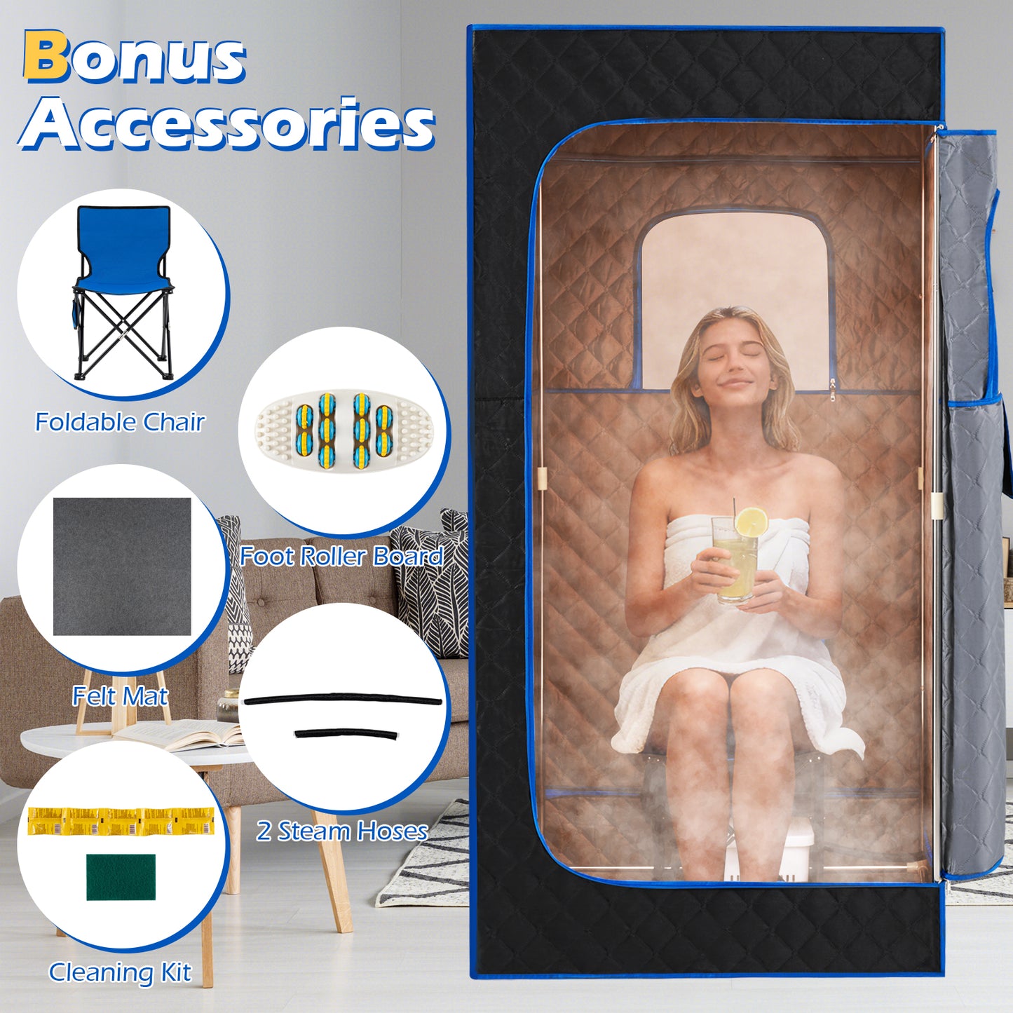 Portable Steam Sauna Box with 3L/1200W Fast-Heat Steamer and 15-Level Temperature, Blue Sauna at Gallery Canada