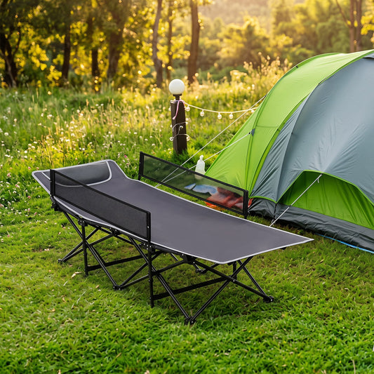 Portable Toddler Cot Bed With Guardrail, Gray Camping Furniture Gray at Gallery Canada