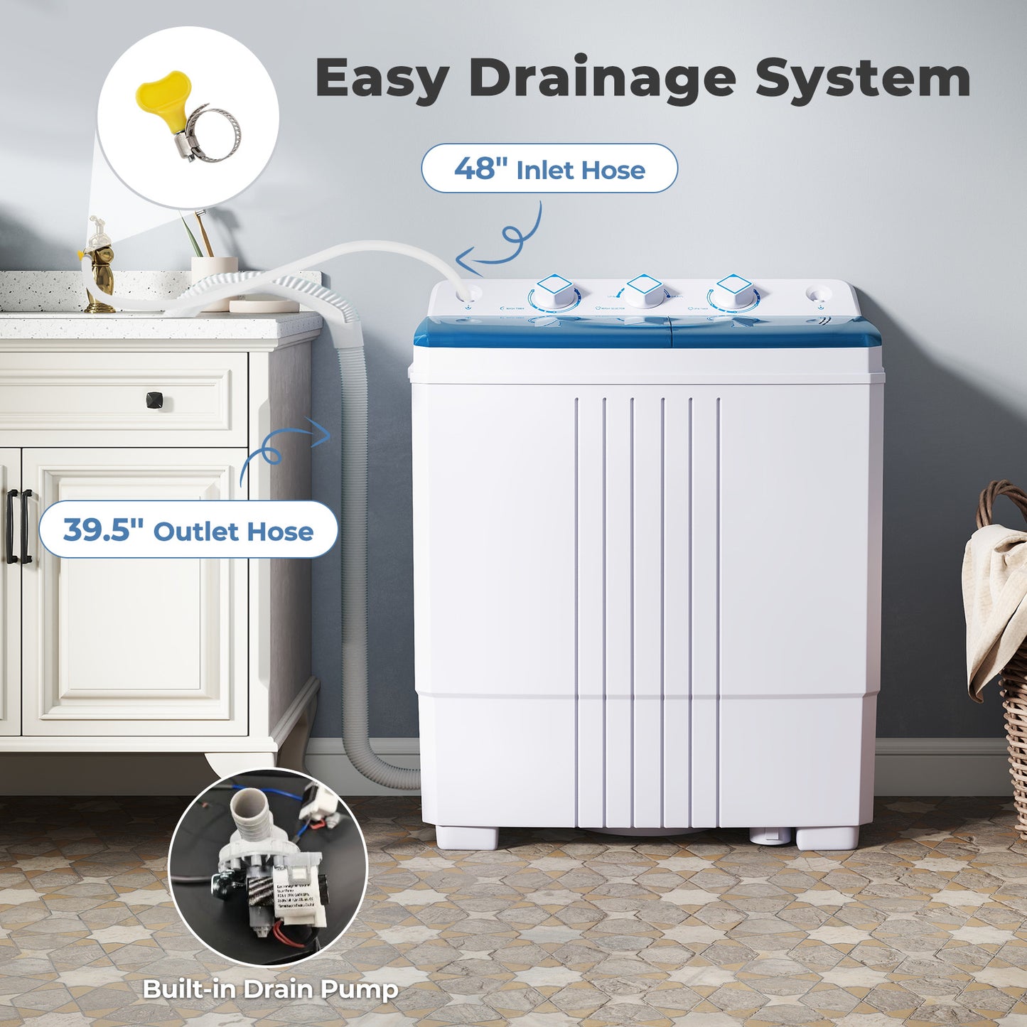 Portable Washing Machine With Built-In Drain Pump, Blue Washing Machines at Gallery Canada