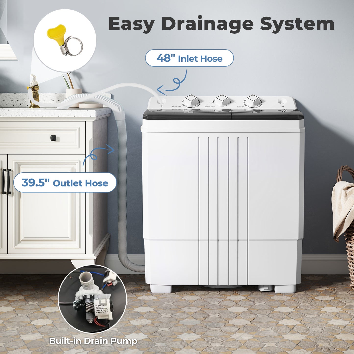 Portable Washing Machine With Built-In Drain Pump, Black Washing Machines at Gallery Canada