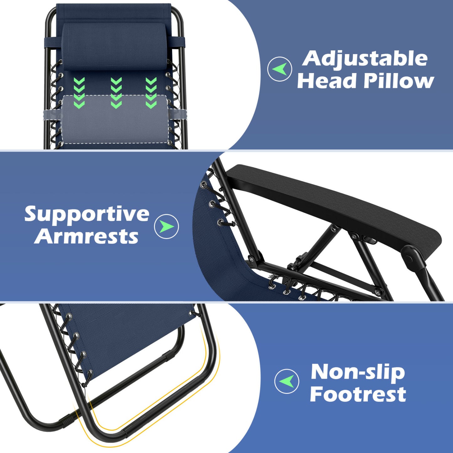Portable Zero Gravity Chairs with Cup Holder Trays and Backrest, Navy Beach & Lawn Chairs at Gallery Canada