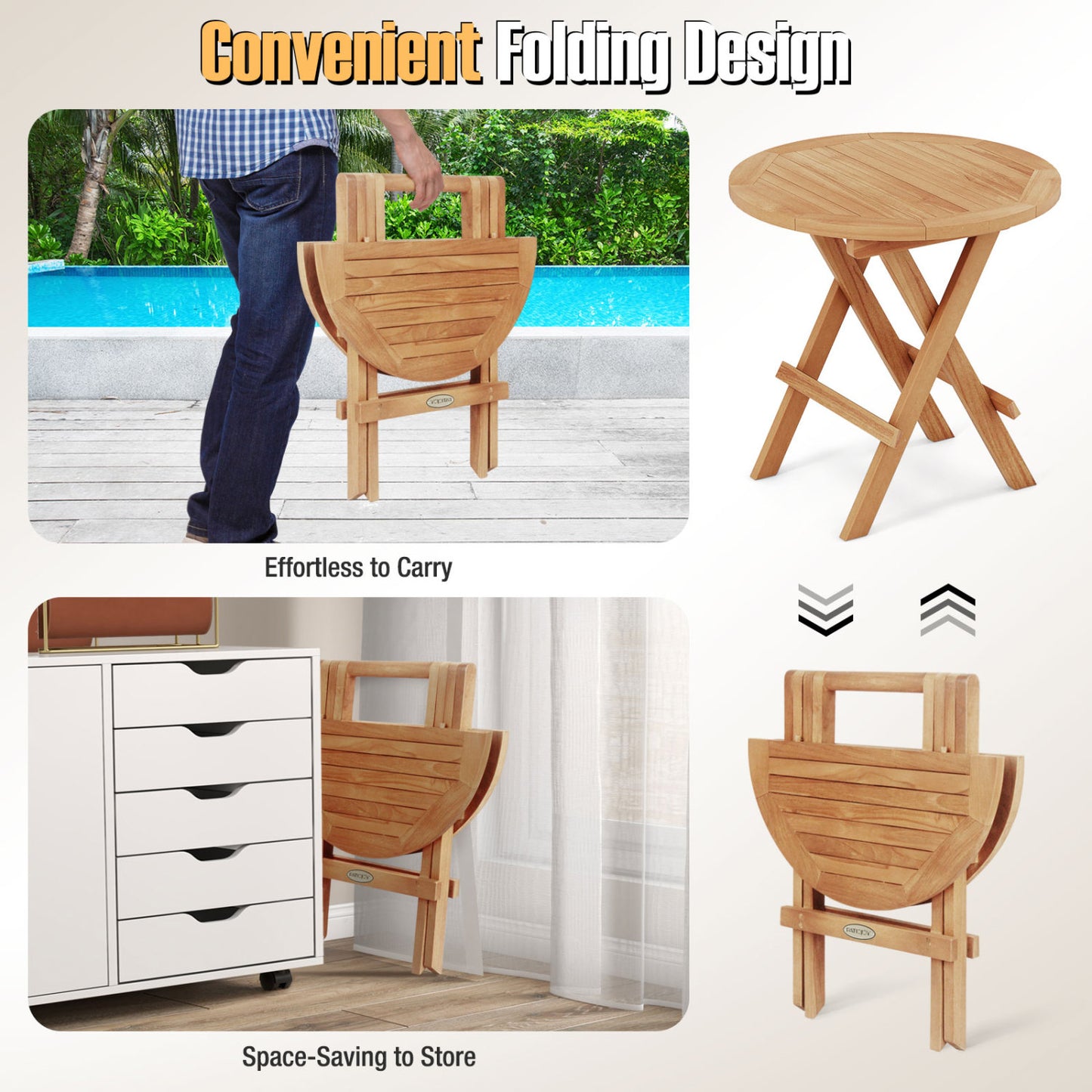 Portable Outdoor End Table, X-Shaped Legs, Slatted Top, Natural Patio Coffee Tables at Gallery Canada
