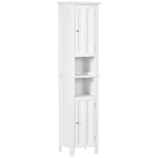 Bathroom Cabinet, Freestanding Linen Cabinet with Open Shelves and Cupboards, 13.8" x 11.8" x 62.4", White - Gallery Canada