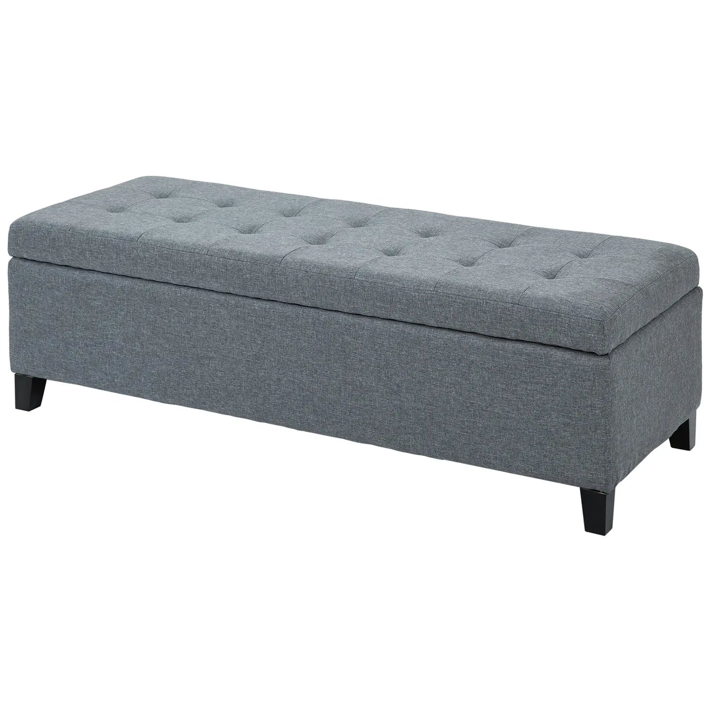 Rectangular Entry Bench, Tufted Upholstered Linen, Wood Feet, Grey Storage Ottomans & Benches at Gallery Canada