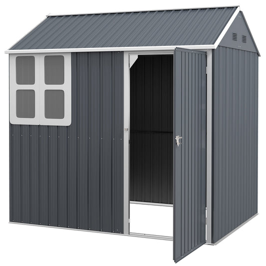 7' x 5.5' Metal Garden Storage Shed, Outdoor Tool Storage House with Lockable Door, Vents, Sloped Roof, Dark Grey at Gallery Canada