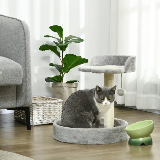 17" Small Cat Tree, Sisal Scratching Post, Dangling Ball, Bed, Light Grey Cat Trees Light Grey, Cream White at Gallery Canada