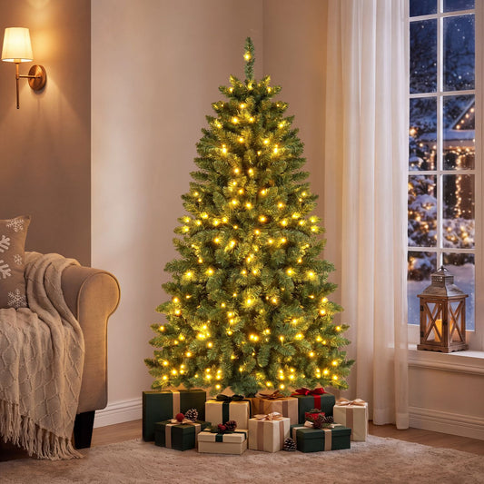 Pre-Lit Artificial Half Christmas Tree, 5 ft, 8 Flash Modes, Green Christmas Tree Green at Gallery Canada