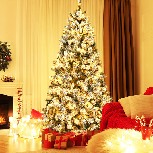 Pre-Lit Snow Flocked Hinged Artificial Christmas Tree, 6 ft, White Christmas Tree White at Gallery Canada