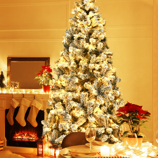 Snow Flocked Hinged Artificial Christmas Tree, 7.5 ft, White Christmas Tree White at Gallery Canada