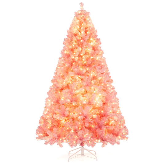 Pre-Lit Tinsel Christmas Tree Artificial Xmas Tree with Lush Branch Tips Holiday Decoration-7.5ft, Pink Christmas Tree Options at Gallery Canada