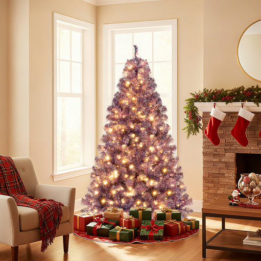 Pre-Lit Tinsel Christmas Tree, Artificial Xmas Tree, 6ft, Warm White Christmas Tree Options at Gallery Canada