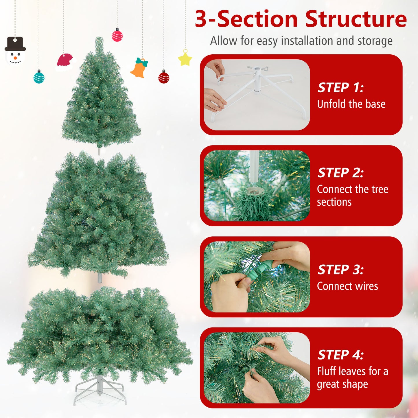 Pre-Lit Tinsel Christmas Tree, Artificial Xmas Tree, S, Green Christmas Tree at Gallery Canada