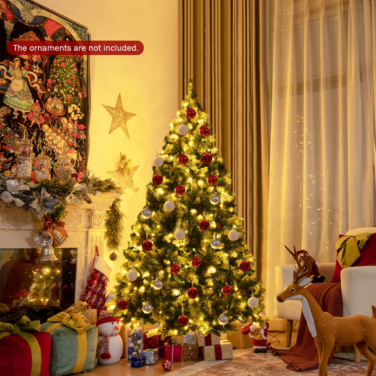 Pre-Lit Snow Flocked Christmas Tree, Red Berries, LED Lights, 6 Feet, Green Christmas Tree Green at Gallery Canada