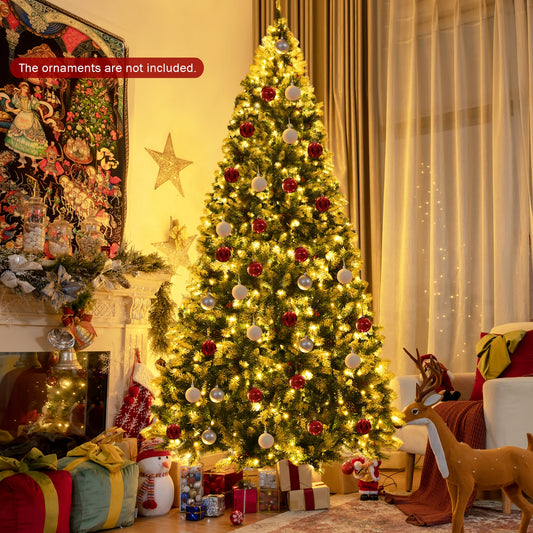 Pre-Lit Snow Flocked Christmas Tree, Red Berries, LED Lights, 9 Feet, Green Christmas Tree Green at Gallery Canada