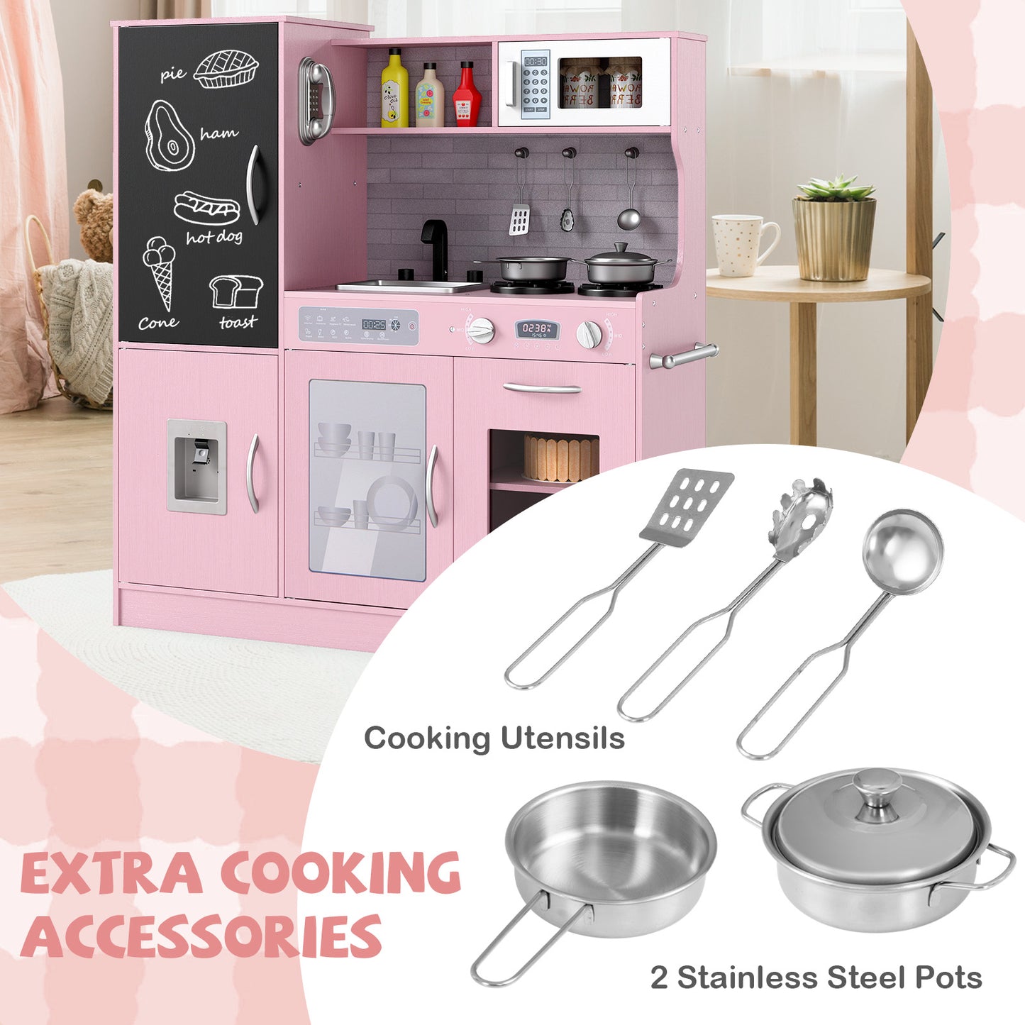 Pretend Play Kitchen with Utensils for Kids Aged 3+, Pink Play Kitchen Sets at Gallery Canada