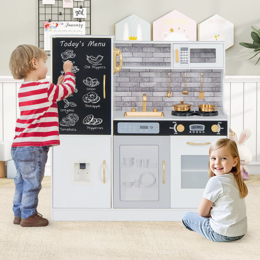 Kids Play Kitchen With Utensils, For Ages 3+, White Play Kitchen Sets White at Gallery Canada